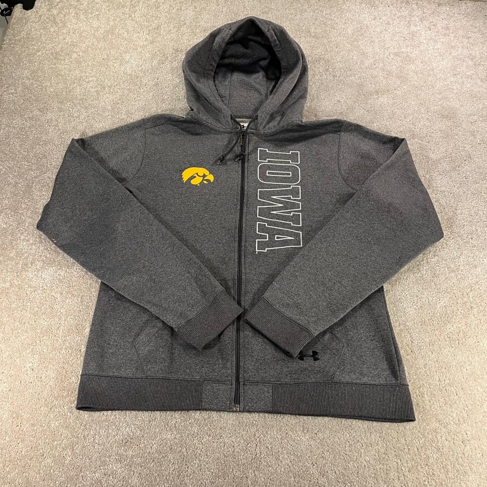Under Armour Iowa Hawkeyes Hoodie Womens Large Gray Full Zip NCAA Logo